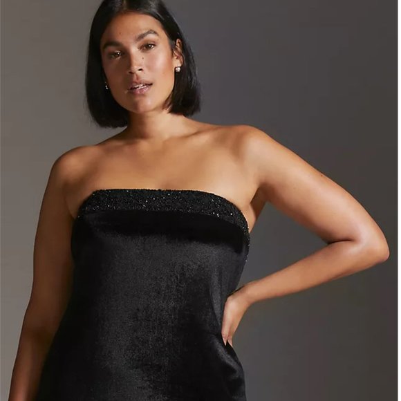 Payal Jain | Strapless Beaded Velvet Column Maxi Gown | NWT - Picture 5 of 11